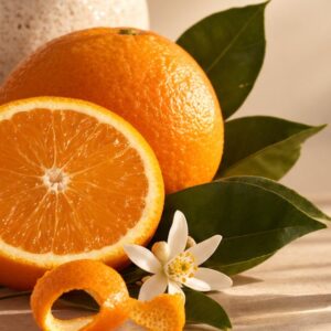 Oranges coupées et fleur d’oranger